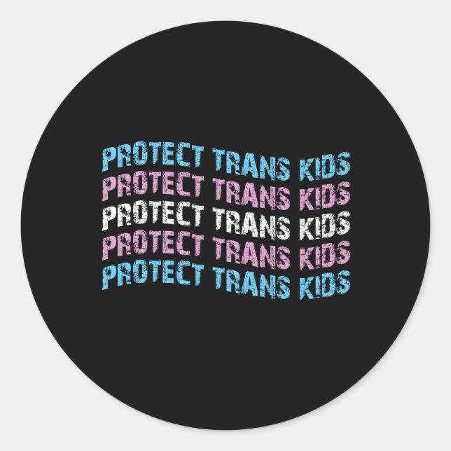 Adesivo Redondo Protect Trans Kids - Trans Flag Wave (Frente)