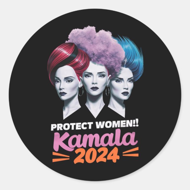 Adesivo Redondo Protect Women Kamala 2024 Eleições 2024 (Frente)