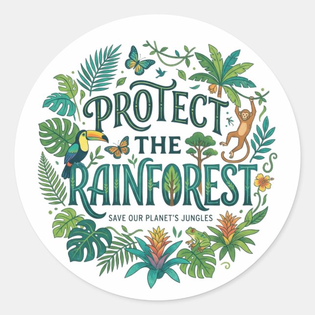Adesivo Redondo Proteger a floresta tropical (Frente)