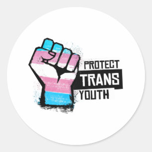 Adesivo Redondo Proteger a Juventude Trans - Punho do Orgulho