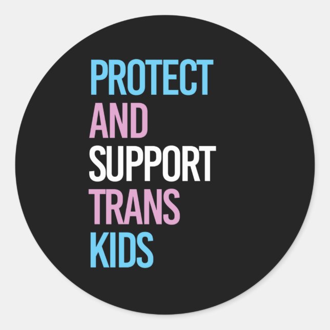 Adesivo Redondo Proteger e Apoiar Crianças Trans (Frente)