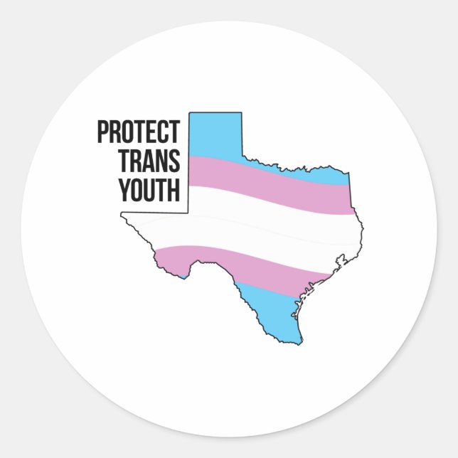 Adesivo Redondo Proteger Jovens Trans do Texas (Frente)