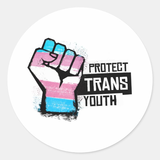 Adesivo Redondo Proteger Jovens Trans - Punho Orgulho (Frente)