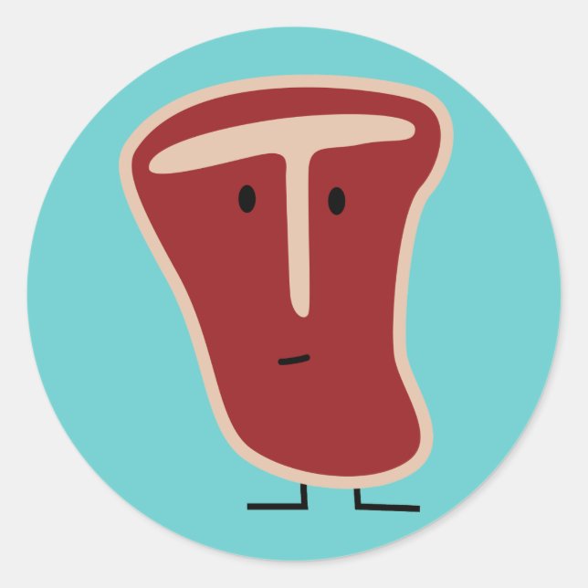 Adesivo Redondo Proteína de carne de bife T-osso grelhada carne de (Frente)