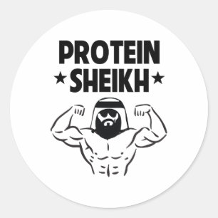 Adesivo Redondo Proteína Sheikh Funny Arabe Malhação de Gym