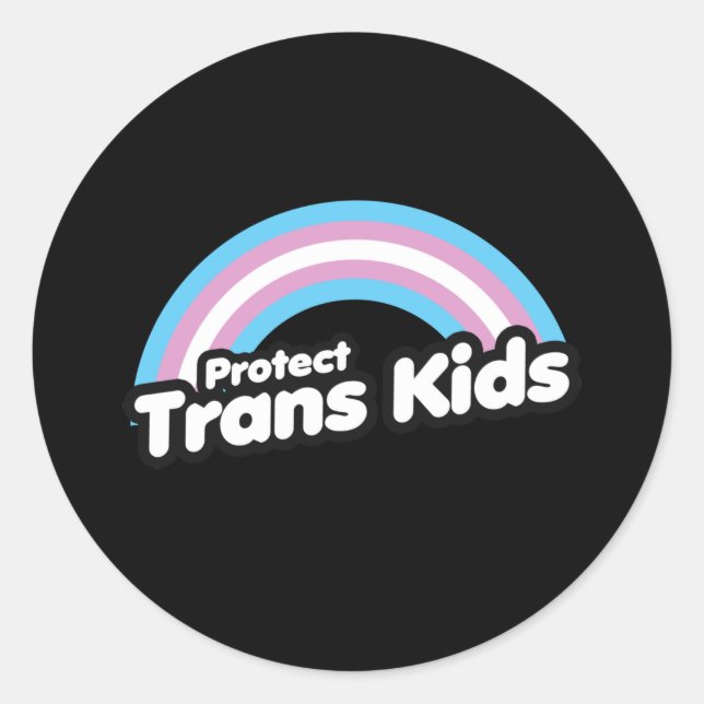 Adesivo Redondo Proteja Crianças Trans - Arco-Íris (Frente)