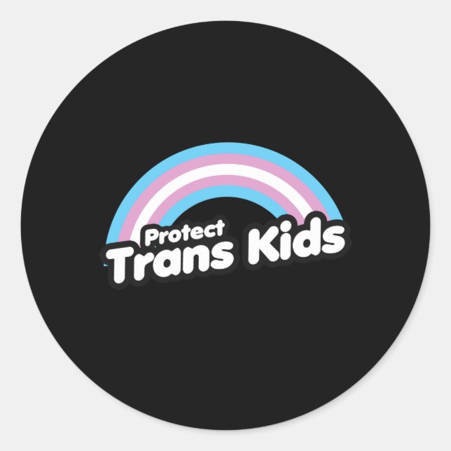 Adesivo Redondo Proteja Crianças Trans - Arco-Íris (Frente)