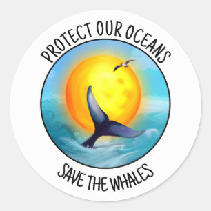 Adesivo Redondo Proteja Os Nossos Oceanos Para Salvar As Baleias