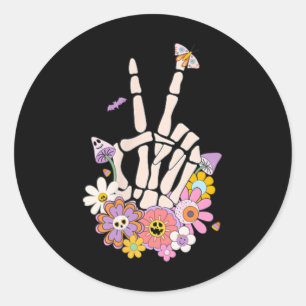 Adesivo Redondo Proteja Sua Flor de Paz Caveira Esqueleto Mão Ment