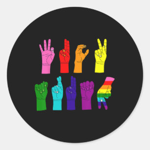Adesivo Redondo Protesto LGBTQ+ em linguagem de sinais ASL anti-Tr