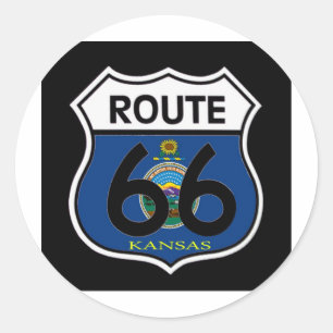 Adesivo Redondo Protetor da rota 66 da bandeira de Kansas