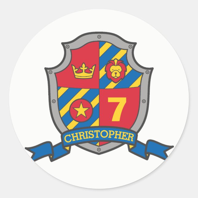 Adesivo Redondo Protetor do cavaleiro com nome personalizado festa (Frente)