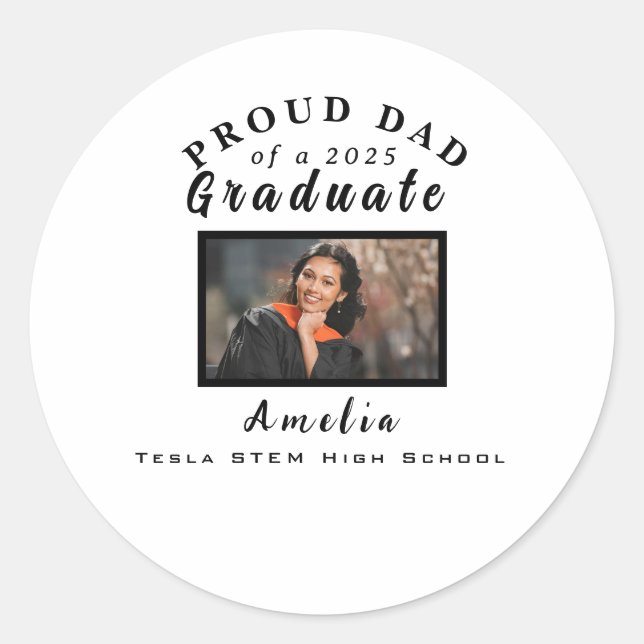 Adesivo Redondo Proud Dad Graduation 2025 Custom Photo Gift  (Frente)