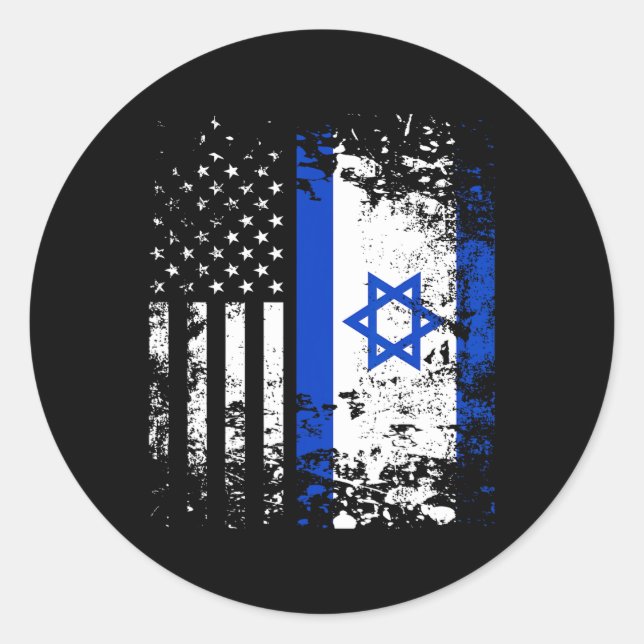 Adesivo Redondo Proud Israeli Usa Flag Patriotic Pride American Is (Frente)