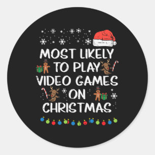 Adesivo Redondo Provavelmente Jogar Videos games na Família Natal