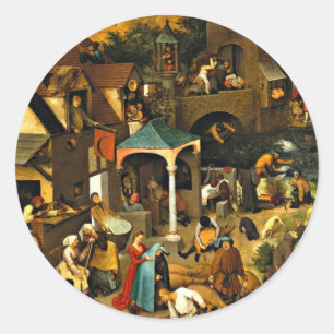 Adesivo Redondo Provérbios neerlandeses, por Pieter Bruegel,