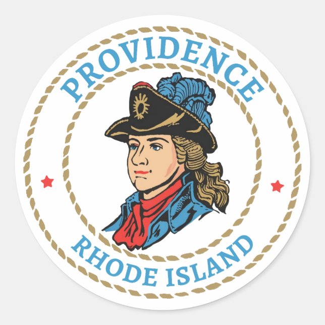 Adesivo Redondo Providence Rhode Island Colonial (Frente)