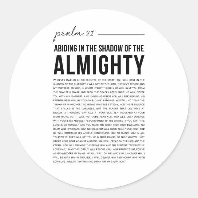 Adesivo Redondo Psalm 91 NKJV Sticker (Frente)