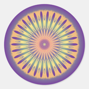 Adesivo Redondo Psicodélico Amarelo-Laranja Roxo Mandala