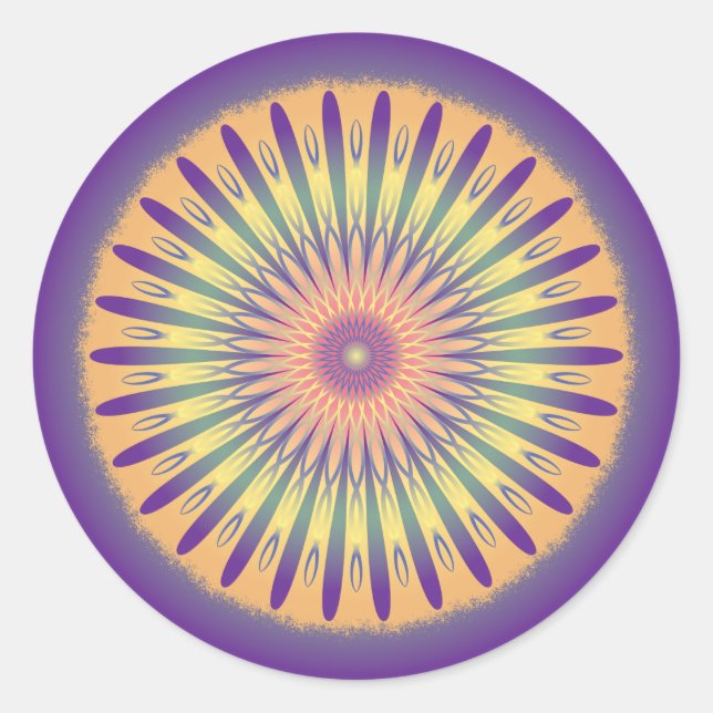 Adesivo Redondo Psicodélico Amarelo-Laranja Roxo Mandala (Frente)