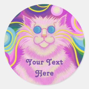 Adesivo Redondo Psy-cat-delic Pink 'Your Text Here'