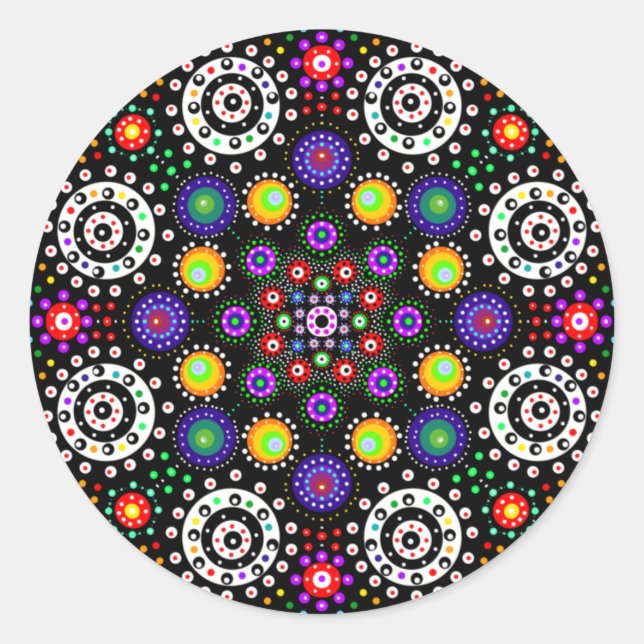 Adesivo Redondo Psychedelic Dot Mandala (Frente)