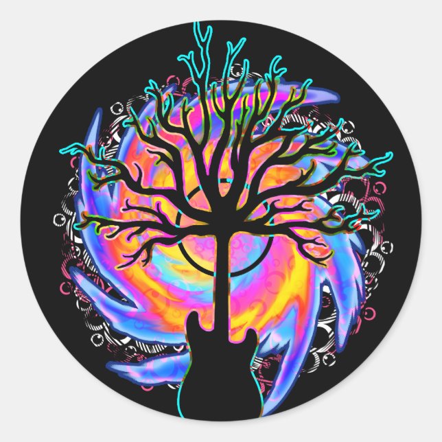 Adesivo Redondo "Psychedelic Sonic Cyclone", guitarra surreal Stic (Frente)