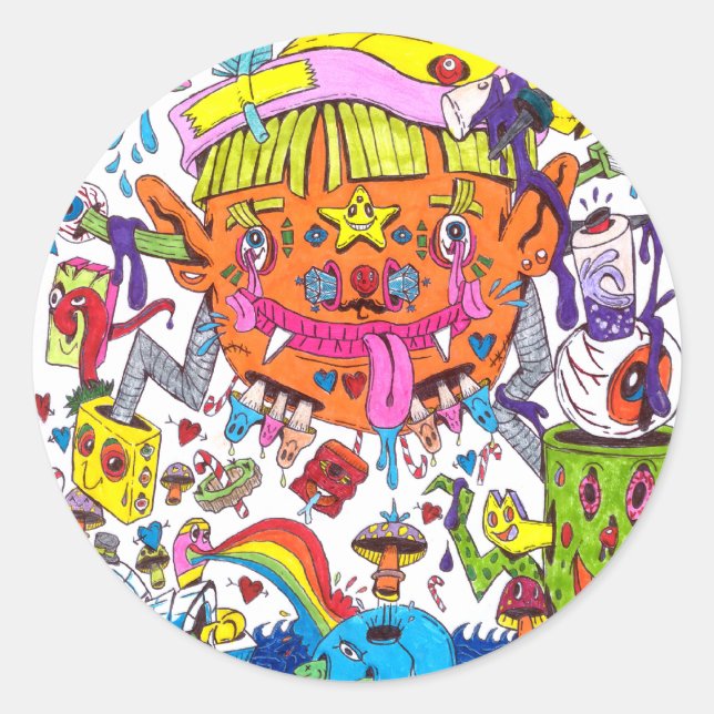 Adesivo Redondo Psychedelic Sticker - Blaine Helm (Frente)
