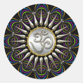 Adesivo Redondo Psychedelic Tribe Silver Om