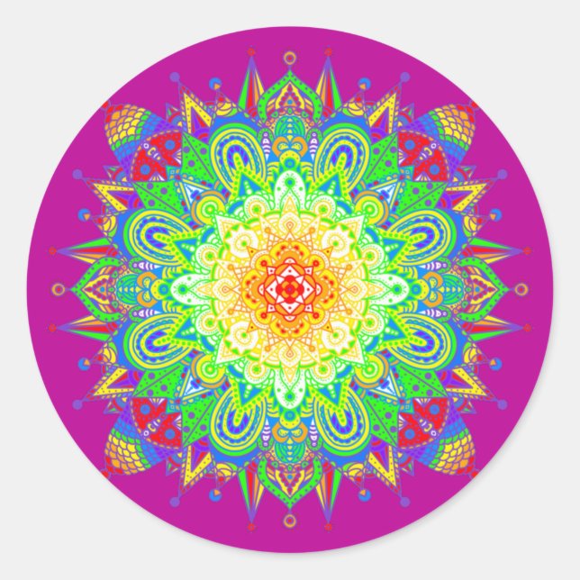 Adesivo Redondo Psychedelic Zen Mandala Abstrato Art (Frente)