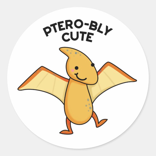 Adesivo Redondo Pterobly Cute Funny Dinosaur Pterodactyl Pun (Frente)