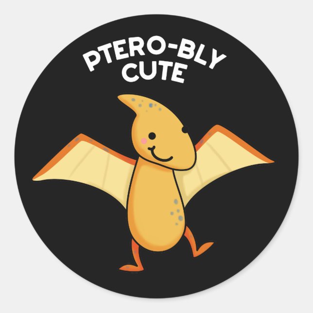Adesivo Redondo Pterobly Cute Funny Pterodactyl Pun Dark BG (Frente)