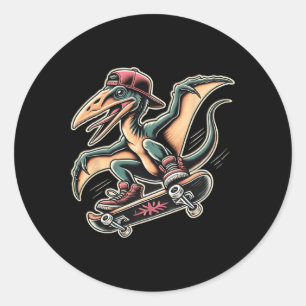Adesivo Redondo Pterodáctilo Dinossauro Cartoon Radical Skateboard