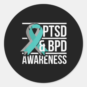 Adesivo Redondo Ptsd & Bpd Sensibilização, Teal E Faixa De Cin