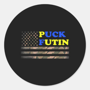 Adesivo Redondo Puck Futin Apoio Eu Com a Bandeira da Ucrânia Amér