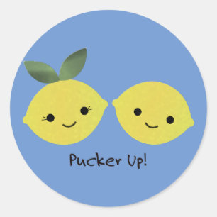 Adesivo Redondo Pucker, Cute Kawaii Lemons