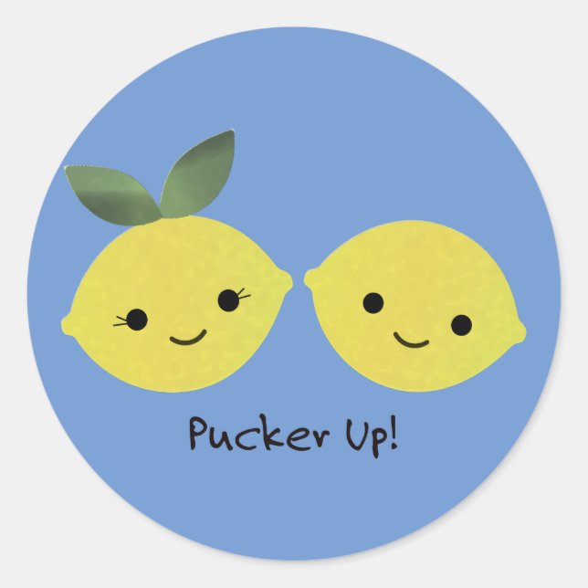 Adesivo Redondo Pucker, Cute Kawaii Lemons (Frente)