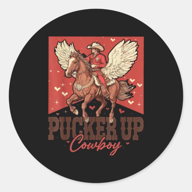 Adesivo Redondo Pucker Up Cowboy Funny Western Valentines  (Frente)