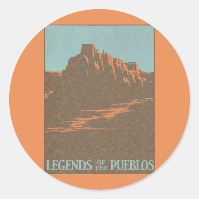 Adesivo Redondo Pueblos Taos Antigos Novo México, Arte de Cartaz d (Frente)