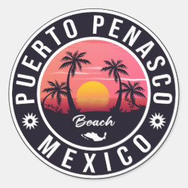 Adesivo Redondo Puerto Peñasco Mexico Beach Retro Sunset 60s