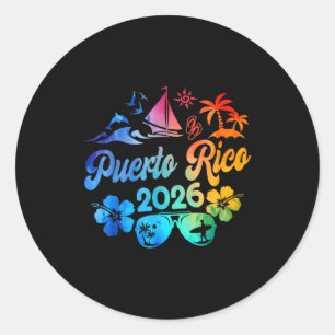 Adesivo Redondo Puerto Rico 2026 Férias Praia Tie Dye Viagem Verão