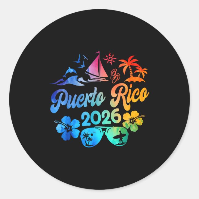 Adesivo Redondo Puerto Rico 2026 Vacation Beach Tie Dye Trip Summe (Frente)