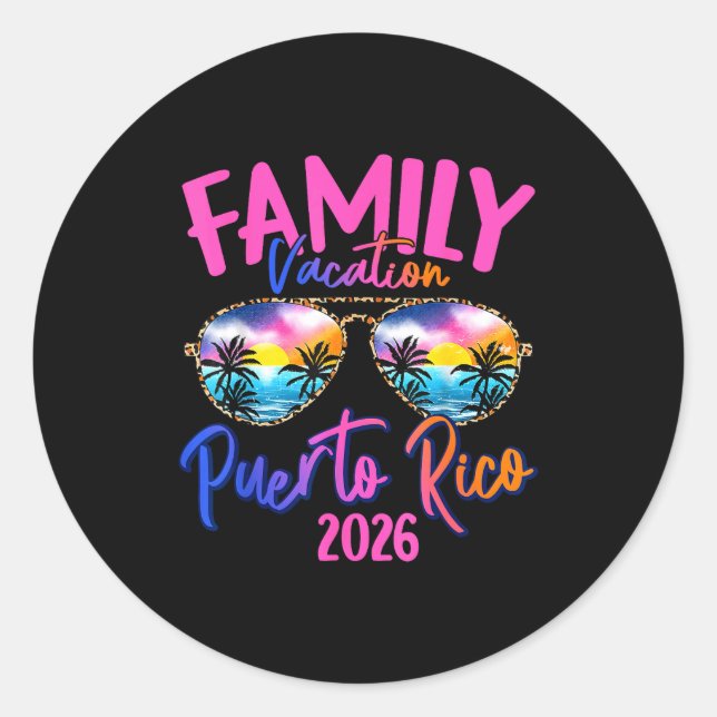 Adesivo Redondo Puerto Rico Vacation 2026 Souvenir Matching Family (Frente)