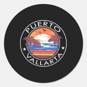 Adesivo Redondo Puerto Vallarta Retro Beach Summer Vacp F