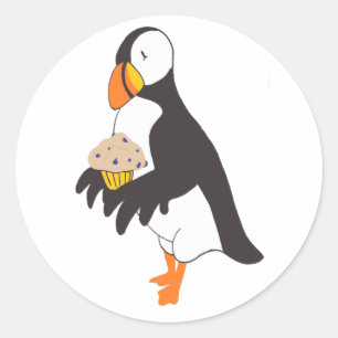 Adesivo Redondo Puffin com um Muffin