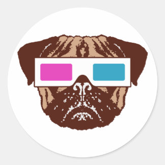 Adesivo Redondo Pug 3D