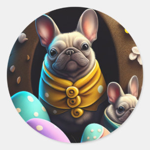 Adesivo Redondo Pug Adorável com Ovos de Páscoa Uma Coisa Festiva 