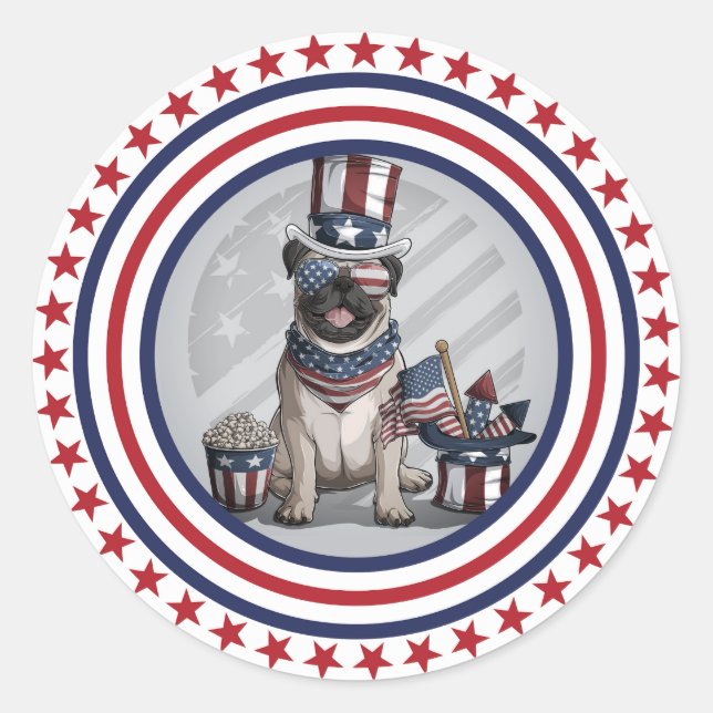 Adesivo Redondo Pug Americano (Frente)
