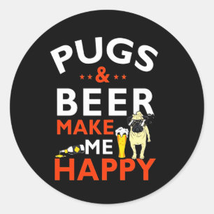 Adesivo Redondo Pug & Beer Me Faz Feliz
