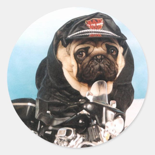 Adesivo Redondo Pug Biker Stickers (Frente)